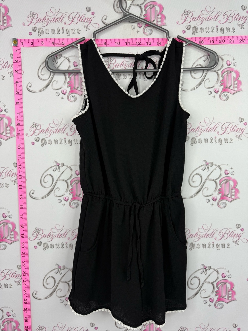 Paper heart romper jumper onsie Sleeveless Black Romper with white Trim Detail